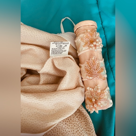 Jessica McClintock Y2K Mermaid Dress GoldGlitterCream Size4 Host Pick Bridesmaid - Picture 6 of 9